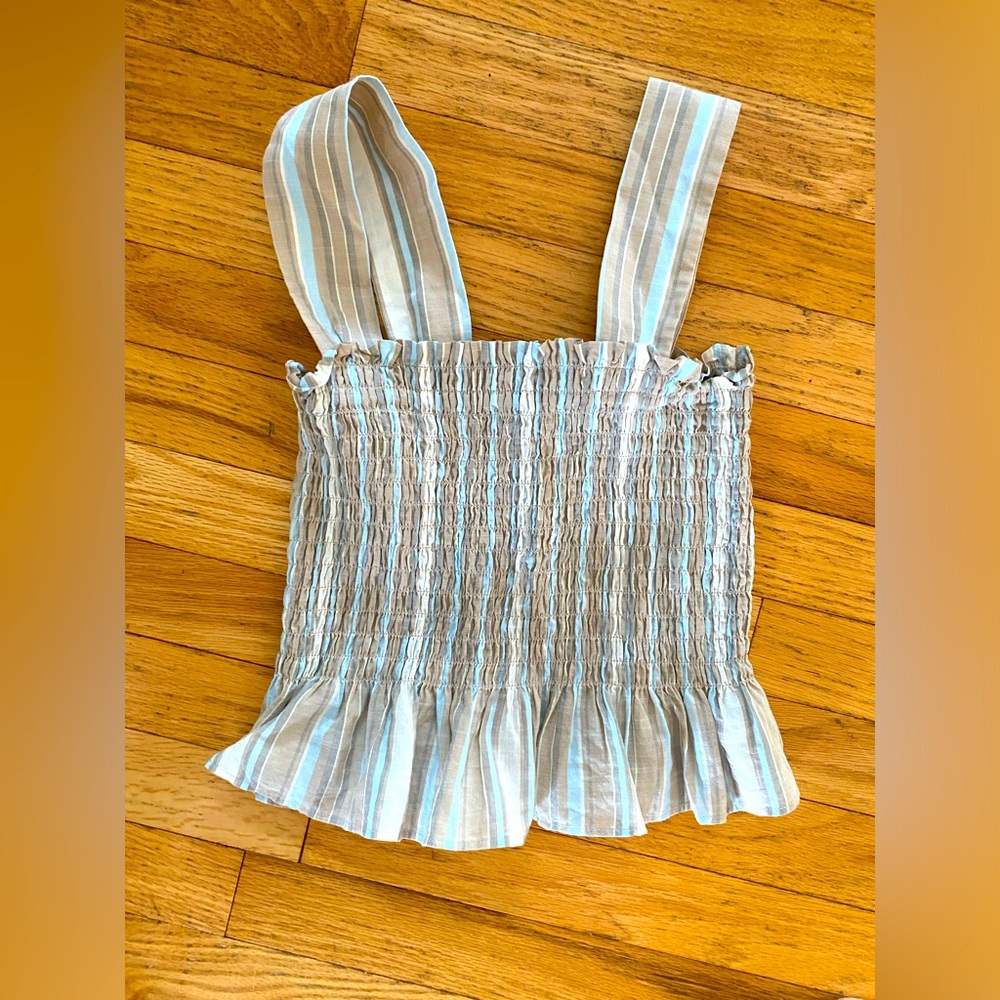 Smocked Stripe Sleeveless Crop Top - Blue & White